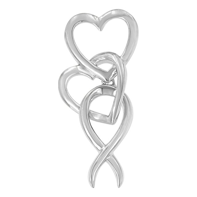 925 Sterling Silver Double-Heart & Awareness Ribbon Linked Pendant Necklace For Sale