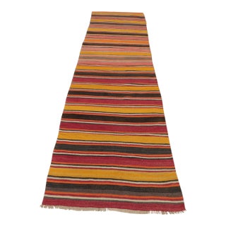 1980s Tribal Red Striped Runner Rug For Sale
