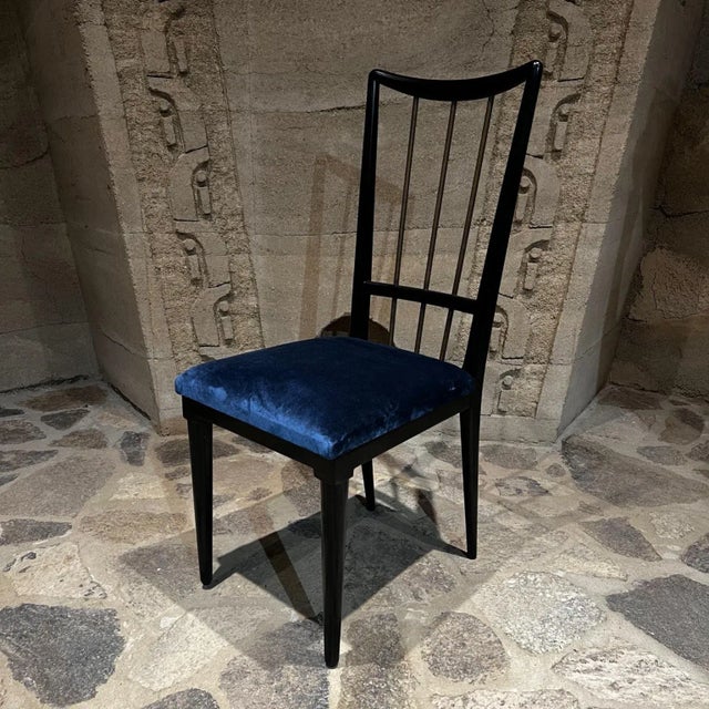 1950s Eugenio Escudero Ebonized Mahogany Dining Set and Six Velvet Chairs Mexico For Sale - Image 10 of 13