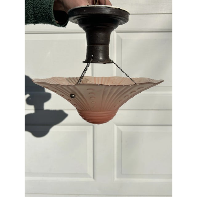 Early 20th Century Antique Pink Glass Hanging Light Fixture For Sale - Image 5 of 8