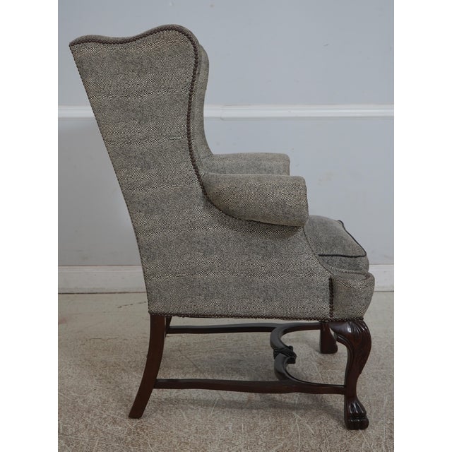 Queen Anne Pair of Baker Upholstered Wing Back Chairs For Sale - Image 3 of 12