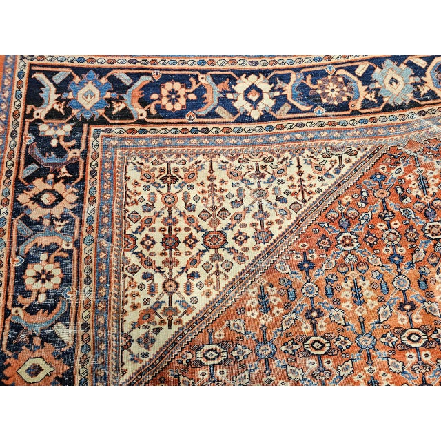 Terra Cotta Antique Mahal Sultanabad Rug, Hand-Knotted Wool, Geometric Pattern, 10x13, Brick Red & Ivory For Sale - Image 8 of 16