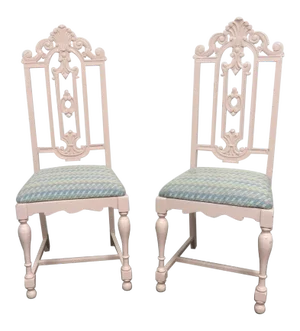 Early 20th Century Jacobean Pink Lacquered Side Chairs- a Pair