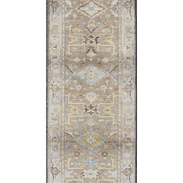 Contemporary Contemporary Bakhshaish Runner in All Over Geometrics With Earth Tones & Teal For Sale - Image 3 of 8