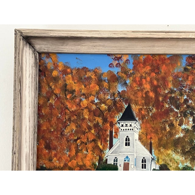 Vintage Autumn Church Landscape Painting by Lou Kelley For Sale - Image 10 of 11