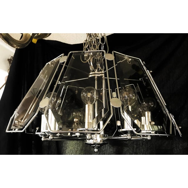 Mid 20th Century Smoked Glass and Chrome Chandelier in the Style of Fredrick Raymond For Sale - Image 11 of 13