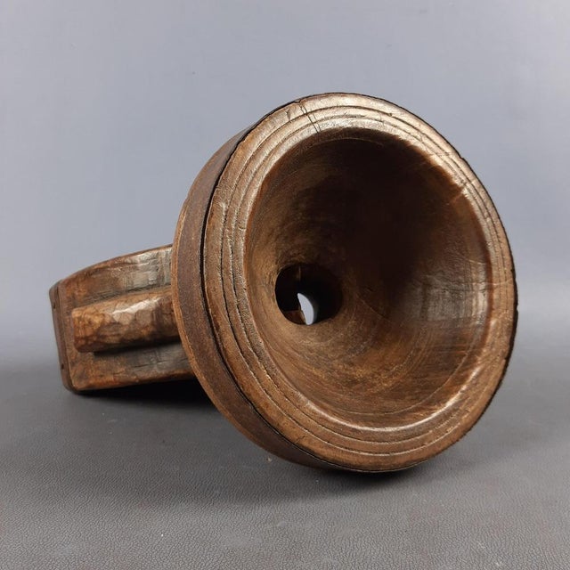 Brown Antique Arab Handcrafted Engraved Seed Spreader in Wood & Metal, Early 1900s For Sale - Image 8 of 12