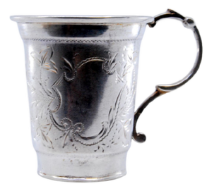 Silver Cup with Engraved Floral Motifs and Monogram Card
