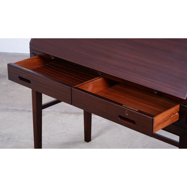 Wood Vintage Mahogany Secretaire with Display Cabinet by Kai Winding for P. Jeppesen, 1950s For Sale - Image 7 of 15