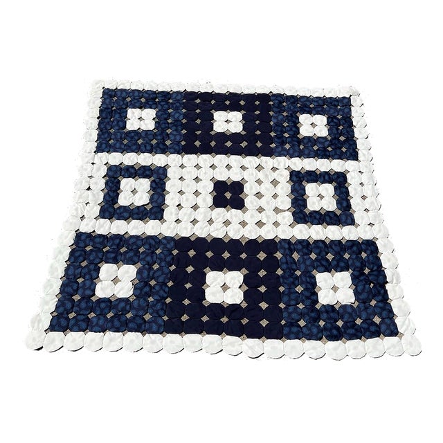 Large 1970s Handmade Navy Blue Patch Quilt For Sale