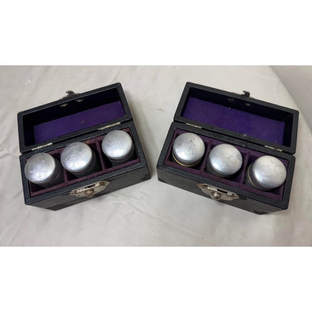Religious Pair of 3 Antique Religious Catholic Holy Oils Box in Hard Case: o.i, o.c, s.c For Sale - Image 3 of 12