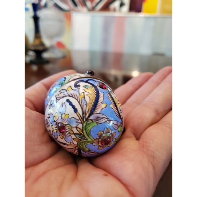Antique Egg Shaped Enamel Jewel Box Jeweled Cabochons For Sale - Image 11 of 12