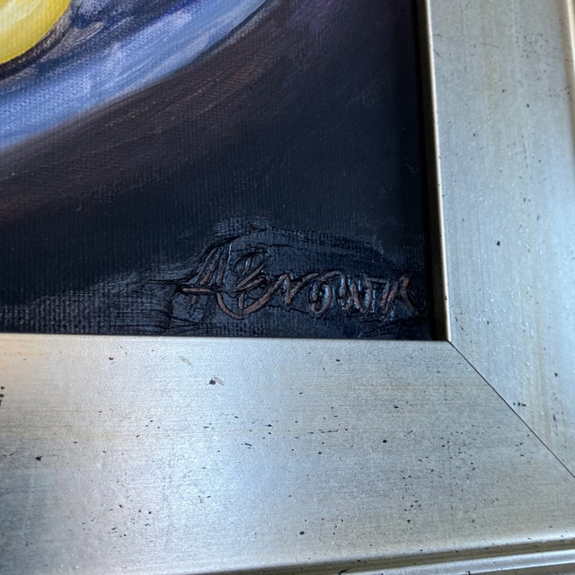 Original 16 x 20 painting on stretched canvas signed bottom right Overall size with contemporary liver leaf frame is 21 x 25