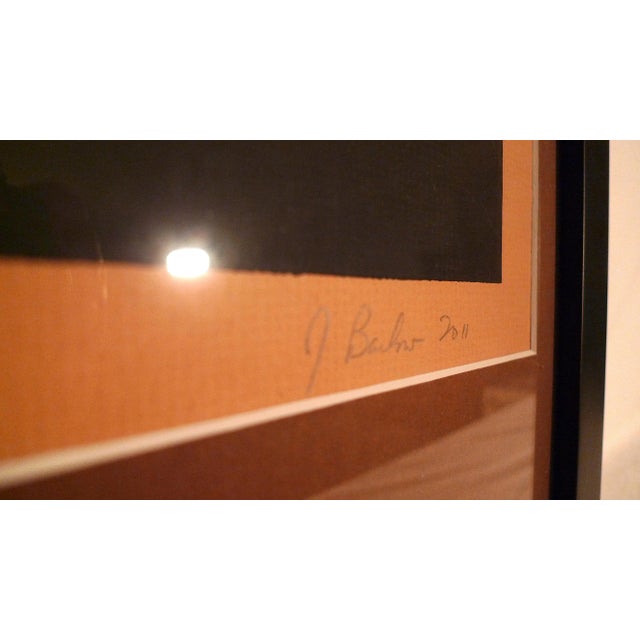 Offered is an abstract expressionist untitled painting by J. Barlow, featured geometric painting of circular theme in...