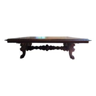 Antique Renaissance Revival Carved Walnut Refectory Table, 1850 For Sale