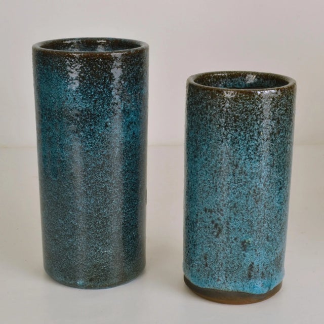 Blue Ceramic Cylinder Vases by Groeneveldt, Set of 10 For Sale - Image 12 of 14