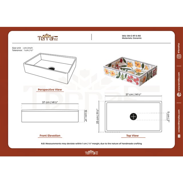 Custom Made Mini Rectangular Floral Bathroom Sink, Handmade Washbasin, Hand-Painted Vessel Sink For Sale - Image 10 of 10