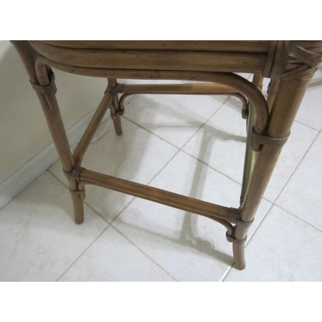 1990s Tommy Bahama Style Barstool Not Swivel Palm Fabric Upholstered Seat Set of 2 For Sale In Naples, FL - Image 6 of 11