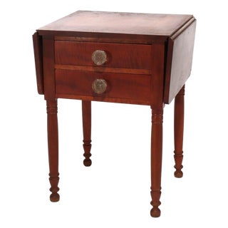 Antique Sheraton Cherry & Tiger Maple Two Drawer Drop Leaf Table C1840 For Sale