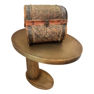 Vintage Asian Woven Bamboo and Wicker Mini Chest With Handle For Sale