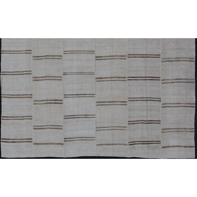 Large Vintage Paneled Kilim Flat-Weave Stripe in Neutral Tones of Cream &amp; light Brown. Keivan Woven Arts...