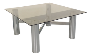 Vintage Italian Space Age Square Coffee Table in Smoked Glass and Chromed Metal, 1970s