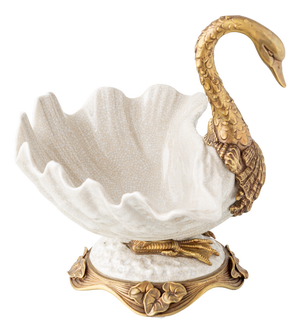 Hollywood Regency Sculptural Porcelain Swan Bowl