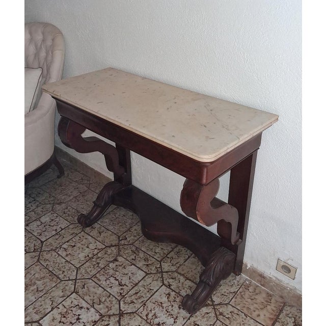 Empire Console in Mahogany and White Marble For Sale - Image 3 of 6