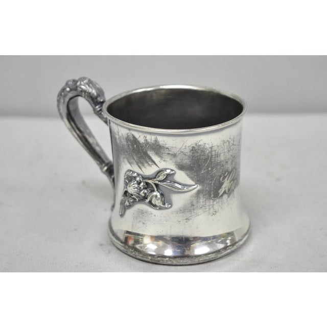 Metal Antique Forbes Silver Co Art Nouveau Floral Monogramed Silver Plated Shaving Mug For Sale - Image 7 of 15