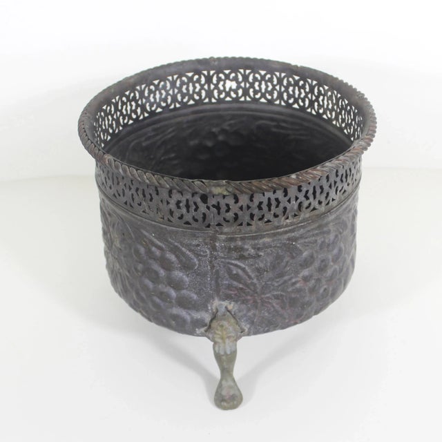 Early 20th Century Vintage Claw Footed Pierced Brass Planter With Grape Motif Rope Edge For Sale - Image 5 of 9