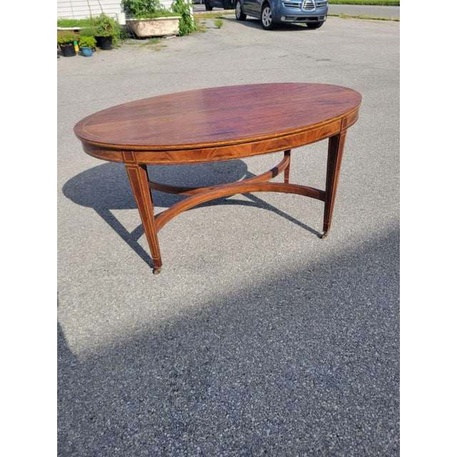 English 19th Century Mahogany Inly Oval Conference Table/ Center Table/ Desk Table. For Sale - Image 16 of 16