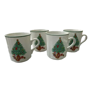 1980s Anchor Hocking Holiday Magic Stoneware Mugs- Set of 4
