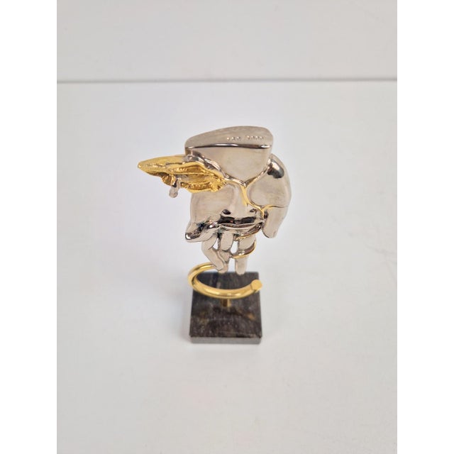 Metal Abstract Gilded Bronze Face in Hand Sculpture by Jean-Paul Cleren, 1980s For Sale - Image 7 of 12