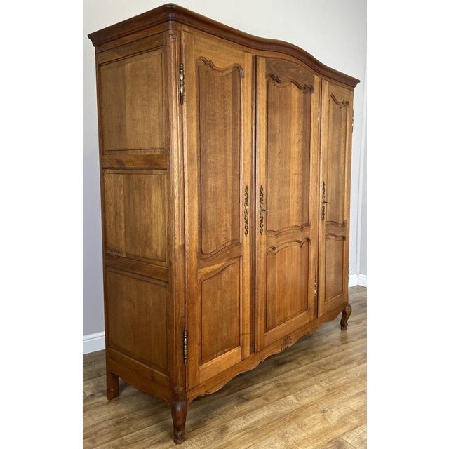 Vintage French Louis XVI Style Carved Oak 3-Door Wardrobe For Sale - Image 9 of 12