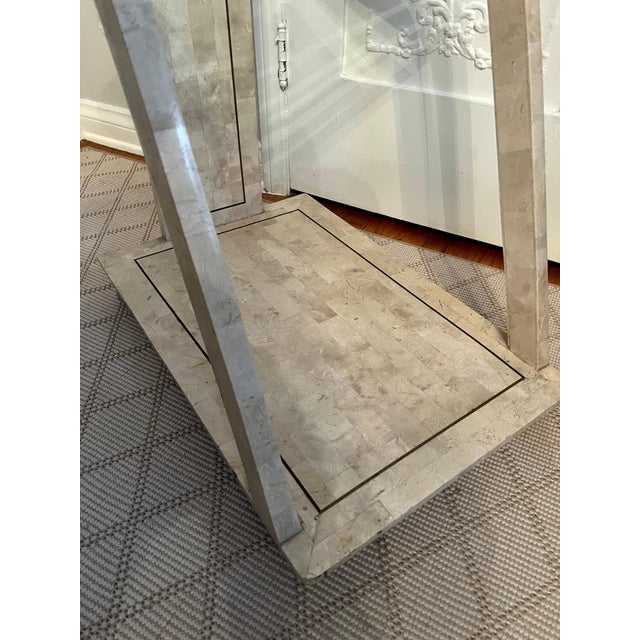 Beige Tessellated Stone Bar or Tea Cart with Brass Trim in the style Maitland Smith For Sale - Image 8 of 12