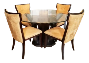 Late 20th Century Round Glass-Top Dining Table & 4 Ultra-Suede Chairs