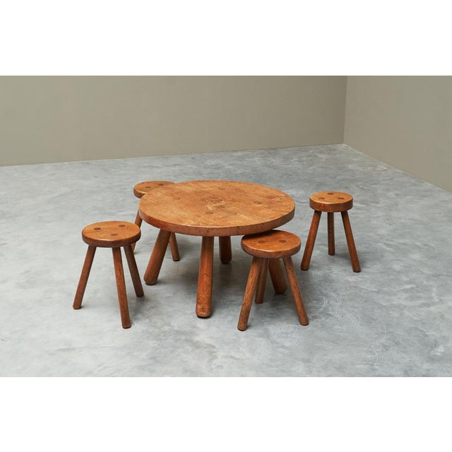 Mid-Century Modern Coffee Table and Stools in Oak, 1940s, Set of 5 For Sale - Image 10 of 13