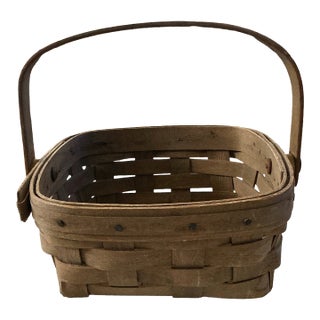 Longaberger Signed Vintage Medium Berry Basket, Hand Woven Maple Wood, 1980s For Sale