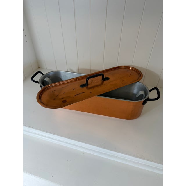 Vintage French Copper Fish Poacher With Original Insert and Lid, Circa 1950–1970 For Sale - Image 10 of 11