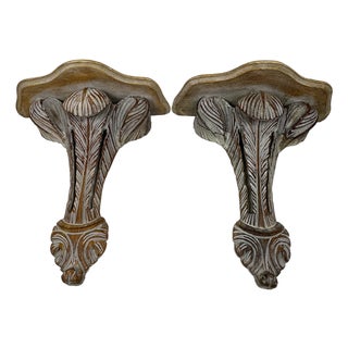 Vintage Carved Wood Shelf Bracket- A Pair For Sale