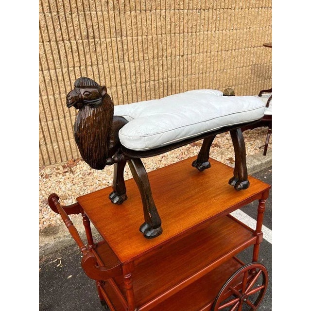 Brown Mid 20th Century Vintage Fruitwood Carved Camel Shadow Leather Sea on Casters For Sale - Image 8 of 9