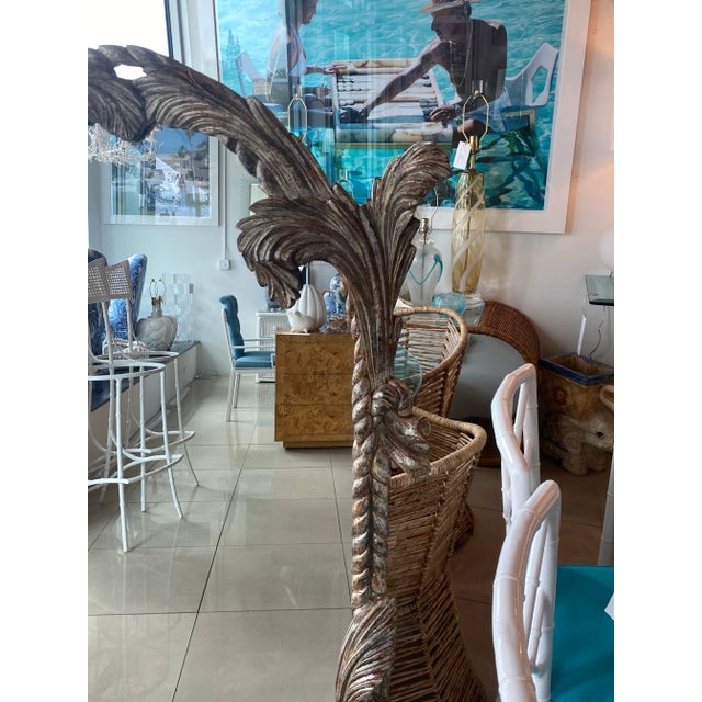 Silver Vintage LaBarge Italian Silver Wood Carved Palm Tree Frond Wall Mirror Serge Roche Style For Sale - Image 8 of 11