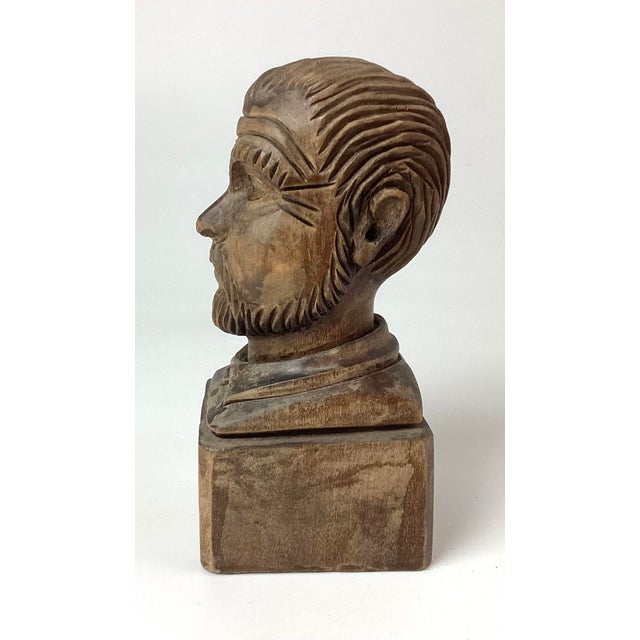 Antique Primitive FolkArt Hand Carved Bust Marked on back. 7 inches tall by 3 1/4 inches deep by 3 inches wide. Nice age...