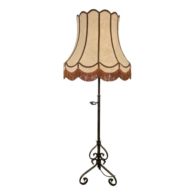 Adjustable Wrought Iron Floor Lamp, 1930s For Sale