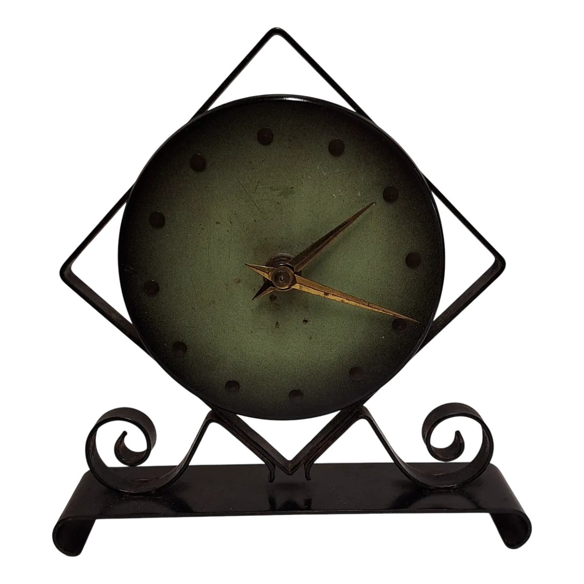 Mid-Century French Mechanical Table Clock with Black Iron Frame and ...