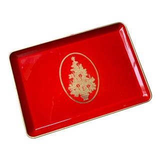 Red Christmas Tree Gilt Lacquerware Tray For Sale