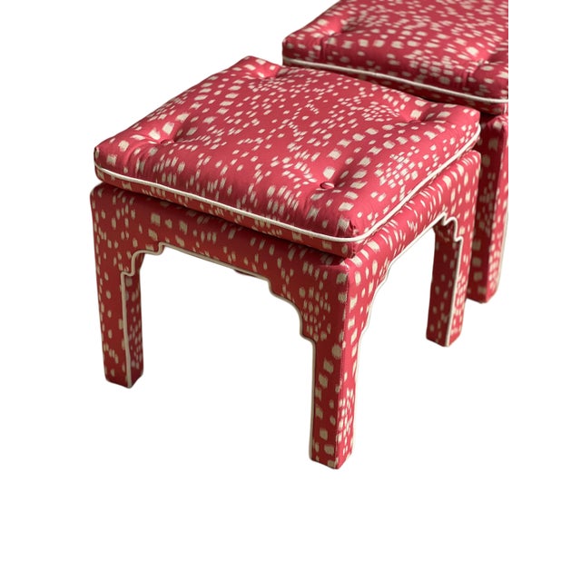 1980s Pair Pink Bunny Williams Style Benches/Ottomans in Brunschwig & Fils For Sale In Houston - Image 6 of 10