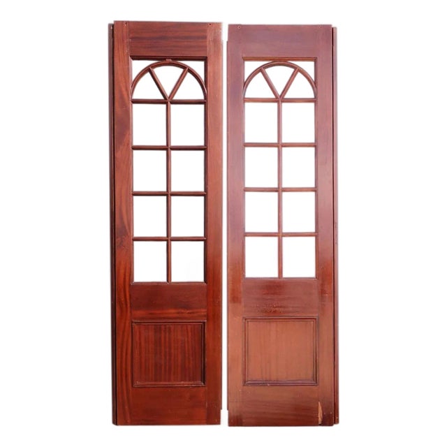 Pair Vintage Solid Mahogany and Beveled Glass Interior Room Divider Doors For Sale