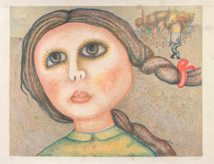 Enrico Benaglia, Portrait of a Girl, Lithograph, 1980s