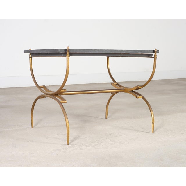 Metal Italian Neoclassical Style Curule Brass Slate Cocktail Table For Sale - Image 7 of 18